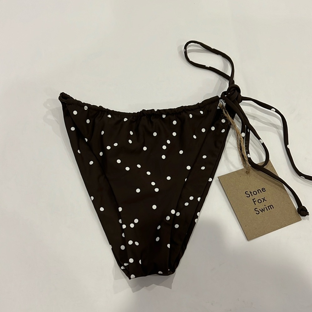 Stone fox swimbrown polkadotted bikini bottoms size L NWT